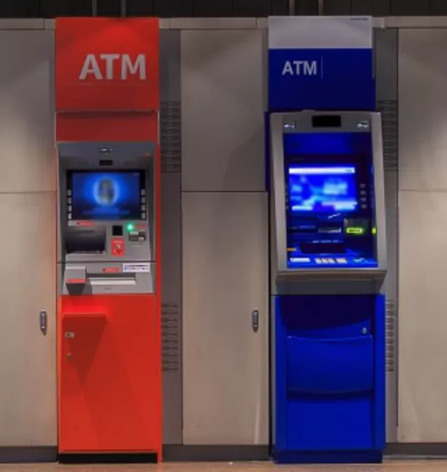 Bank of ATM machines in a train station